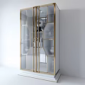 Elegant Gold Frame Glass Door Cabinet With Decorative Vases And Shelves