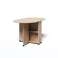 Light Wood Semicircular Tabletop With Mobile Wheeled Shelf And Storage Space 3d model