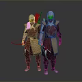 Game Movie Characters In Red Brown Armor With Silver Helmets And Bow Arrows