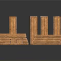 Wooden Rectangular Blocks And Long Strips With Brown Textured Surface Stacked And Arranged 3d model
