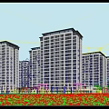 Modern High Rise Residential Buildings With Evening Lighting And Landscaped Grounds