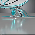 Modern Futuristic Chair With Red White Blue Accents Sleek Lines Transparent Base
