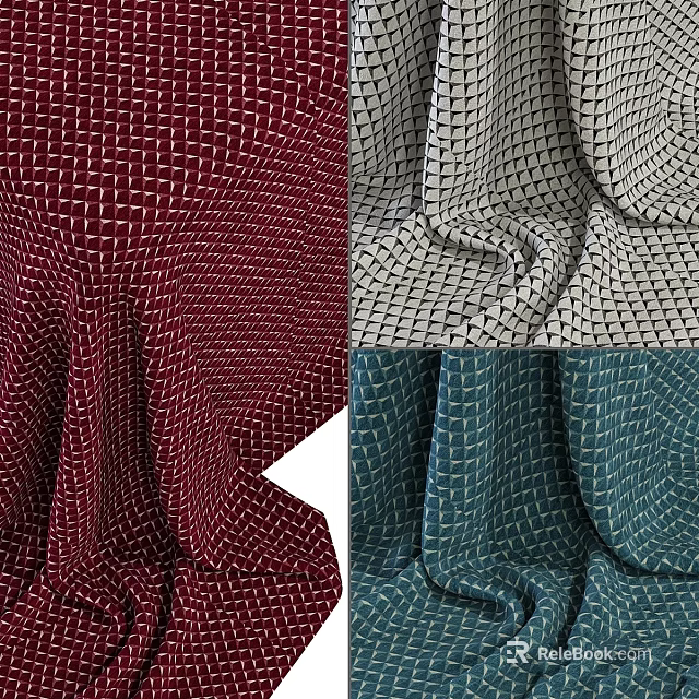 Woven Fabric Components with Red Gray Teal Textured Patterns for Design 3d model 
