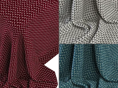 Woven Fabric Components with Red Gray Teal Textured Patterns for Design 3d model