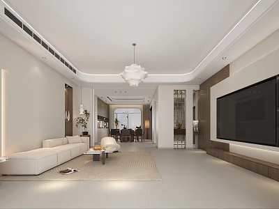 Elegant Modern Living Dining Room Interior With Sofa TV Wall And Open Layout Design 3d model