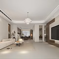 Elegant Modern Living Dining Room Interior With Sofa TV Wall And Open Layout Design 3d model