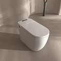 Modern White Toilet in Bathroom with Beige Wall Vase Dry Branches and Natural Light Shadows