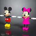 Cute Mickey and Minnie Dolls with Red Shorts Pink Dress Bow and Yellow Shoes Standing