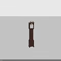 Dark Wooden Grandfather Clock With Decorative Spire Top And Classic Clock Face