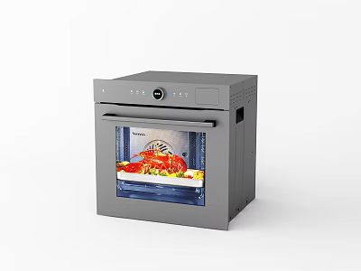 Modern Gray Kitchen Oven Featuring Roasted Meat Vegetables And Digital Control Panel 3d model