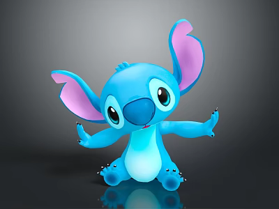 Cute Blue Stuffed Toy with Large Pink Inner Ears Big Eyes and Open Arms 3d model