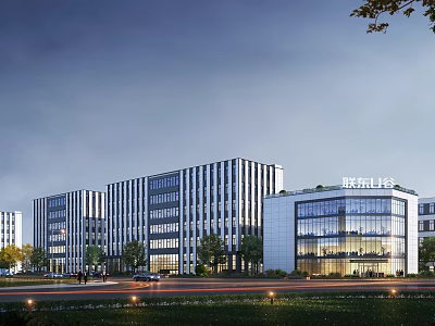 Modern Office Buildings With Glass Facades And Landscaping In Urban Area 3d model