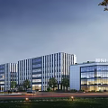 Modern Office Buildings With Glass Facades And Landscaping In Urban Area