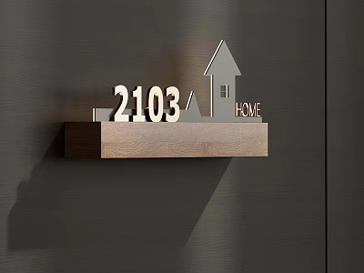 Decorative Wooden Shelf With Number 2103 House Shaped Decor And HOME Lettering On Dark Wall 3d model