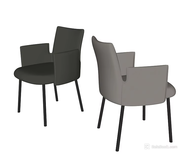 Two Modern Dining Chairs With Armrests Dark Gray And Light Gray Black Legs 3d model