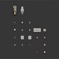Abstract Architectural Model With Tall Golden And White Structures And Small Pillars