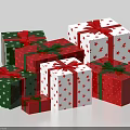 Colorful Gift Boxes With Red Green Star Patterns And Decorative Bows 3d model
