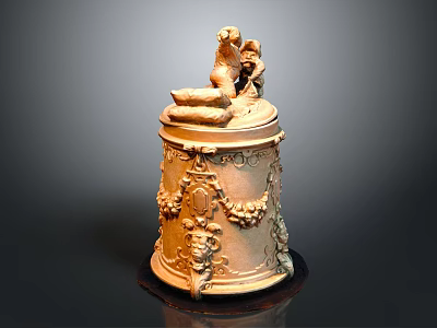 Architectural Terracotta Ornament With Intricate Carved Details And Top Statue Design 3d model