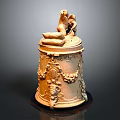 Architectural Terracotta Ornament With Intricate Carved Details And Top Statue Design