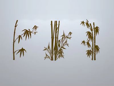Artistic Bamboo Sculptures With Various Branch And Leaf Designs For Decoration 3d model