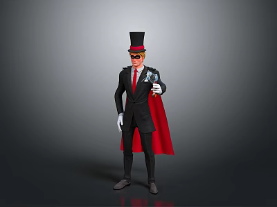 Stylish Character With Top Hat Sunglasses Blonde Hair Black Suit Red Cape White Gloves 3d model
