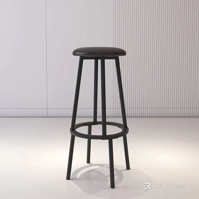 Modern Black Bar Stool With Round Seat And Metal Frame For Home Interior 3d model 