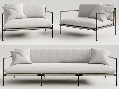 Modern Light Gray Three Piece Sofa Set With Metal Frame And Soft Cushions 3d model
