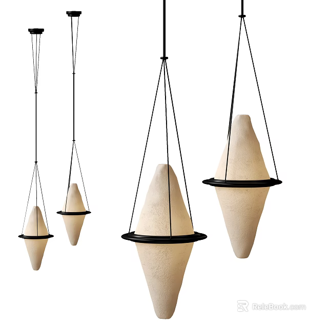 Set of Four Modern Conical Ceramic Pendant Lights With Black Frame Hanging Design 3d model 