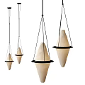 Set of Four Modern Conical Ceramic Pendant Lights With Black Frame Hanging Design