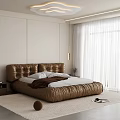 Modern Bedroom Interior With Brown Tufted Bed White Curtains And Soft Rug
