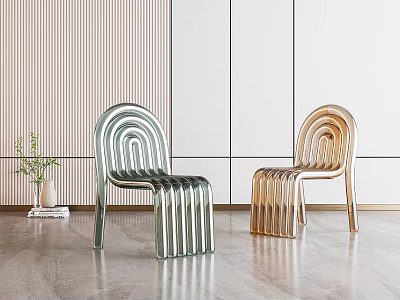 Modern Leisure Chairs With Curved Metallic Structure In Silver And Gold For Minimalist Interior 3d model