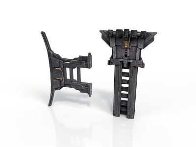 Black Mechanical Equipment Parts With Support Structures And Ladder Design 3d model