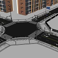 Urban Road Infrastructure at Intersection With Traffic Signals Zebra Crossings Lane Markings and Street Lamps
