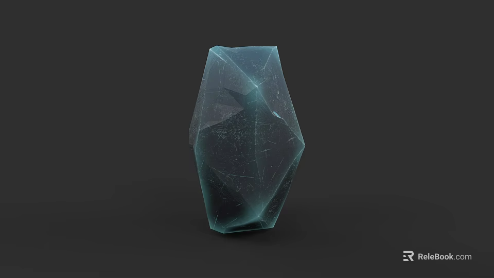 3D Microtopography Model With Blue Green Transparent Polyhedron And Cracked Surface 3d model 