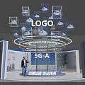 Tech Exhibition Hall Showcasing 5G-A Smart World Evolving Future Circular Platform Transparent Cube Clouds 3d model