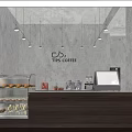 Modern Industrial Café Interior With Wooden Counter Green Plants And Pendant Lights