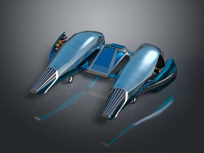 Two Futuristic Blue Streamlined Transport Units With Metallic Finish And Central Panel 3d model
