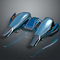 Two Futuristic Blue Streamlined Transport Units With Metallic Finish And Central Panel