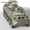 Modern Wheeled Tank Armored Vehicle With Dual Turrets And Military Green Exterior