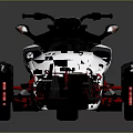 White and Black Three Wheeled Motorcycle with Red Frame Accents Modern Sporty Design Front Dual Wheels