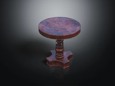 Round Wooden Accent Table With Carved Spiral Base And Dark Brown Textured Top 3d model