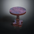 Round Wooden Accent Table With Carved Spiral Base And Dark Brown Textured Top