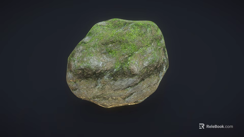 Natural Stone Material with Green Moss Covered Rough Textured Surface 3d model