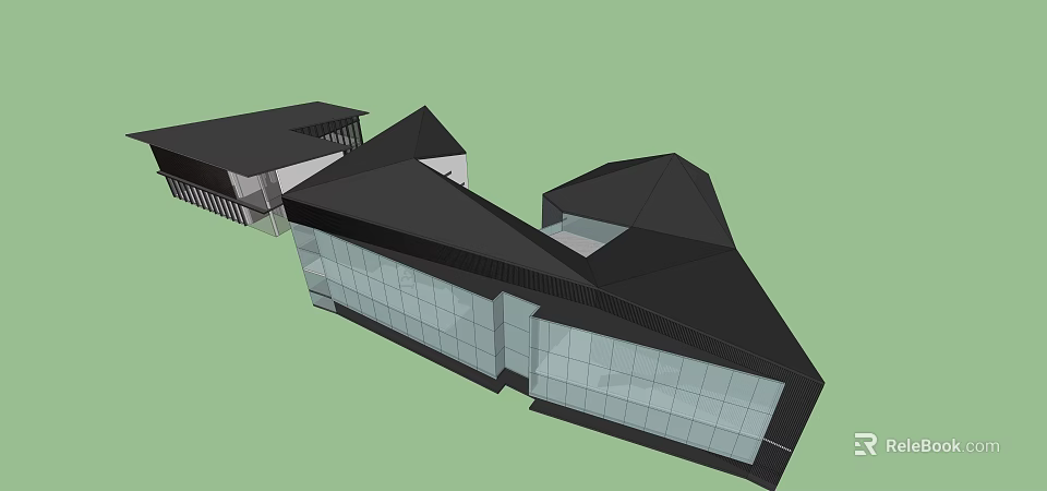 Modern Commercial Complex Architecture With Geometric Roof Large Glass Curtain Walls And Unique Exterior Design 3d model 