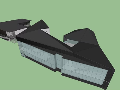 Modern Commercial Complex Architecture With Geometric Roof Large Glass Curtain Walls And Unique Exterior Design 3d model