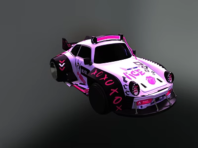 Racing Car With Pink White Livery MIXOTO 19 Logo And Rear Spoiler 3d model