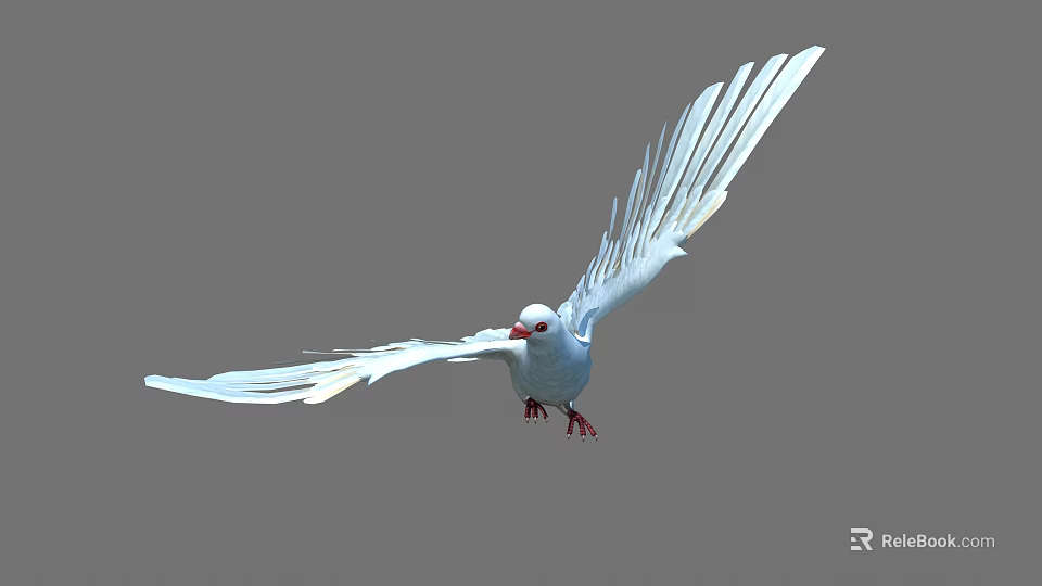 Flying White Bird with Spread Wings Red Beak Red Claws in Mid Air Gray Background 3d model 