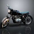 Black Vintage Motorcycle With Knobby Tires Textured Seat And Exposed Engine