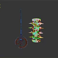 Rustic Metal Polearm With Circular Blade And Multi Layered Spiked Mace On Gray Background
