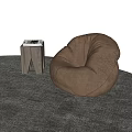 Brown Plush Bean Bag Chair With Wooden Side Table And Magazine In Indoor Space